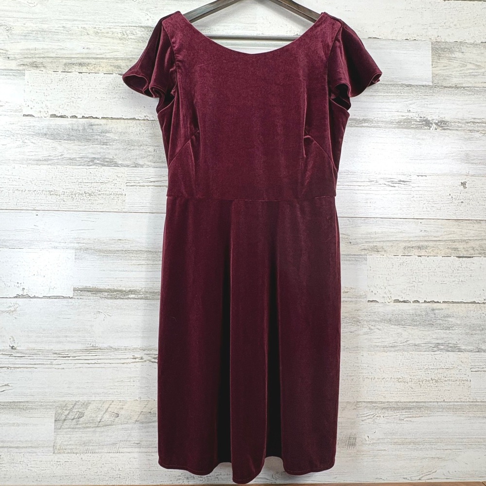 Suite 7 Velvet Dress Womens 10 Burgundy Ruffle Back Cocktail Whimsigoth